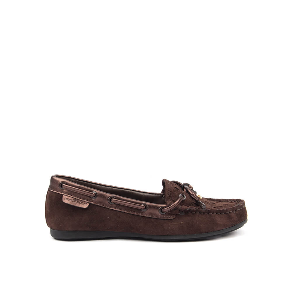 Howard Shawn Women's Woven Suede Moccasin Loafers – Intrecciato Boat Shoe Flat with Bow