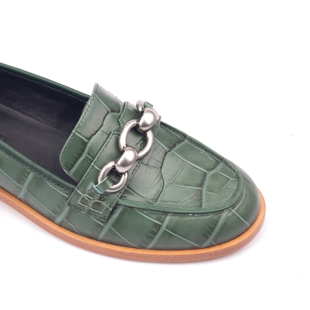 AMERICAS AVE – Croc-Print &amp; Smooth Leather Loafers