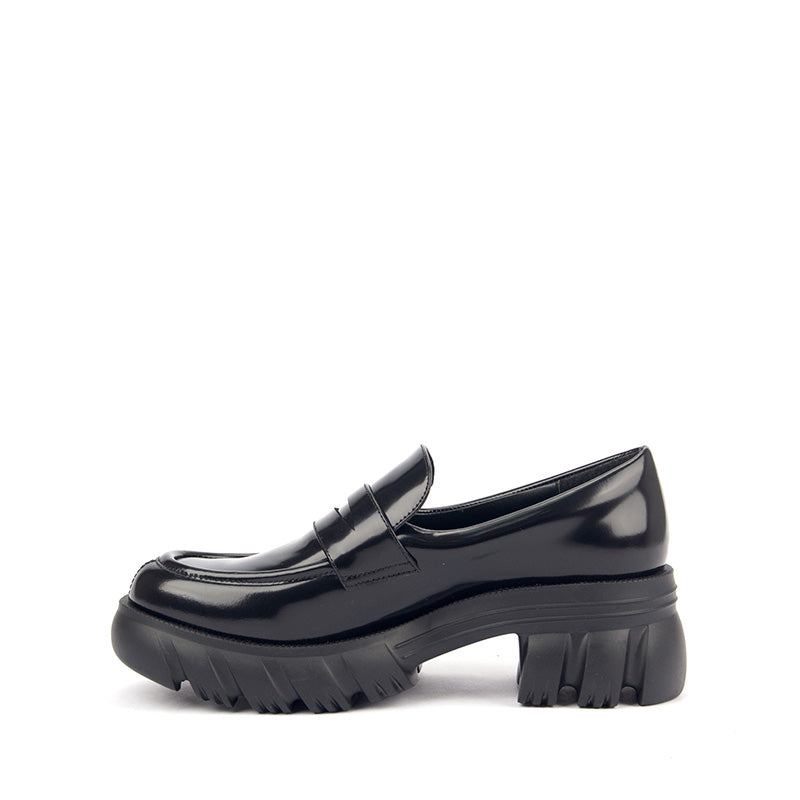 Black Patterned Leather Penny Loafers