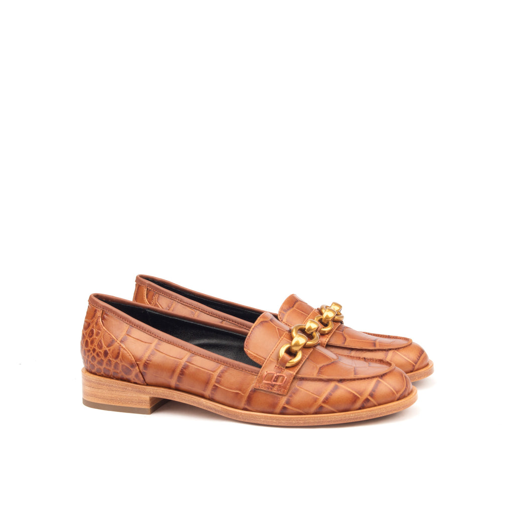 AMERICAS AVE – Croc-Print &amp; Smooth Leather Loafers