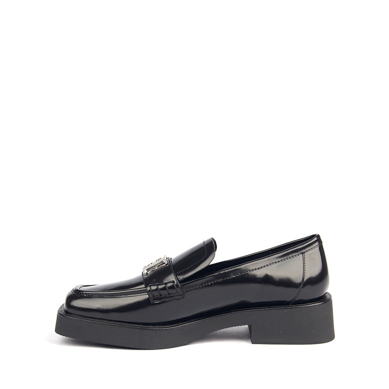 Black Patterned Leather Loafers with HS Hardware