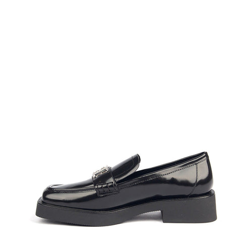 Black Patterned Leather Loafers with HS Hardware