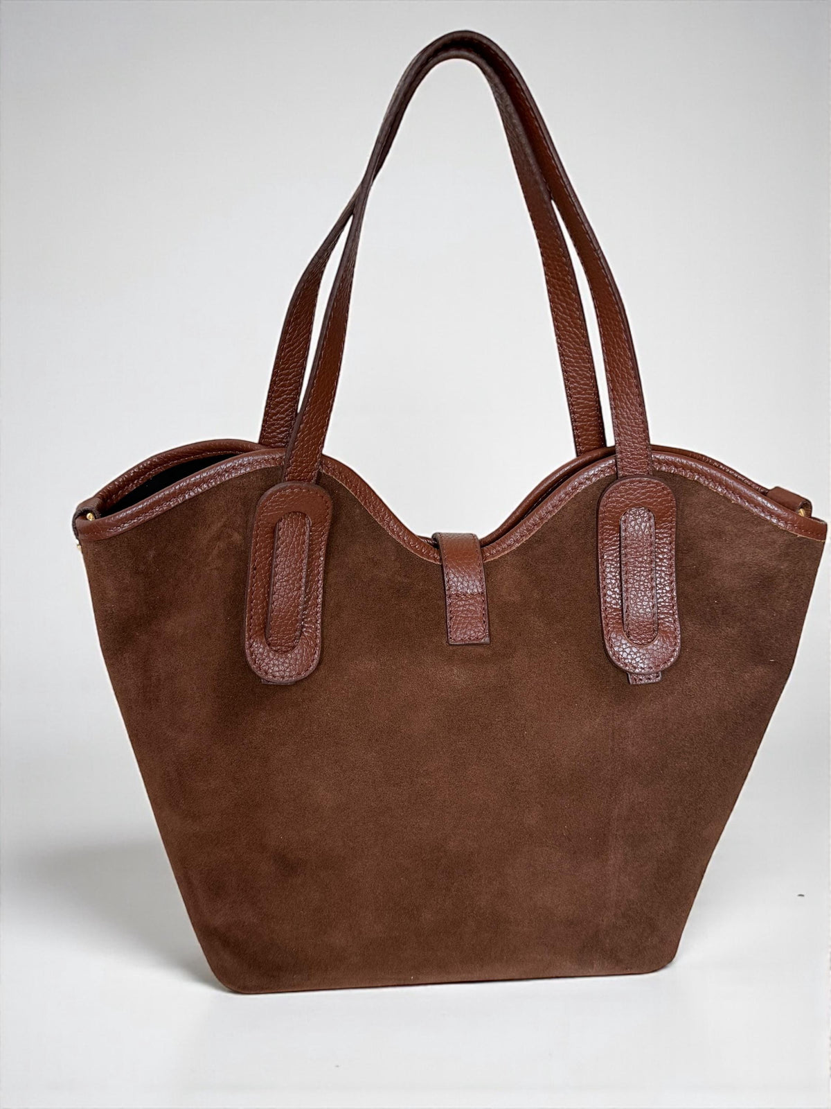 Brown Leather & Suede Trapezoid Shopper | Handcrafted Italian Work Tote
