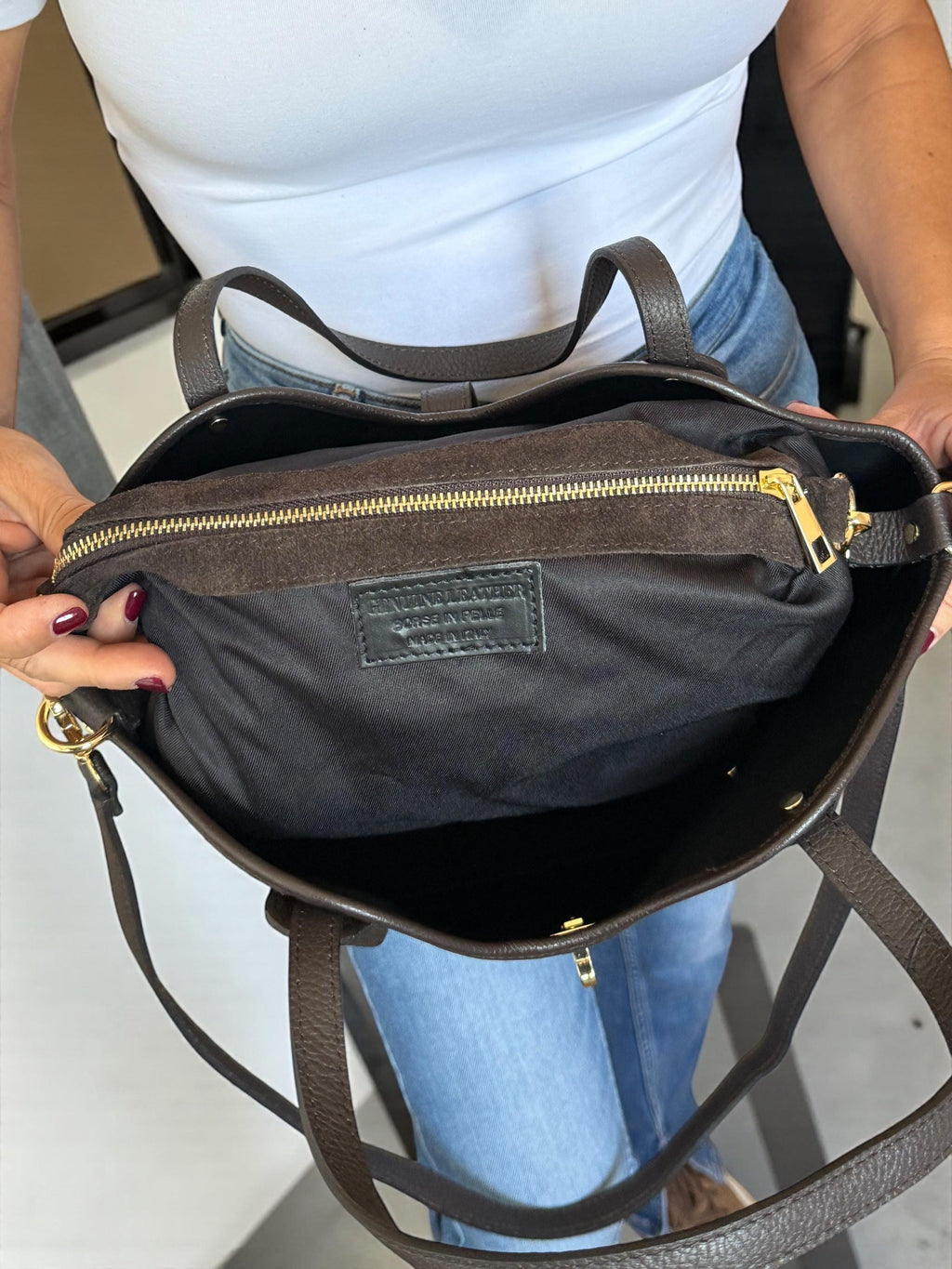 Brown Leather & Suede Trapezoid Shopper | Handcrafted Italian Work Tote