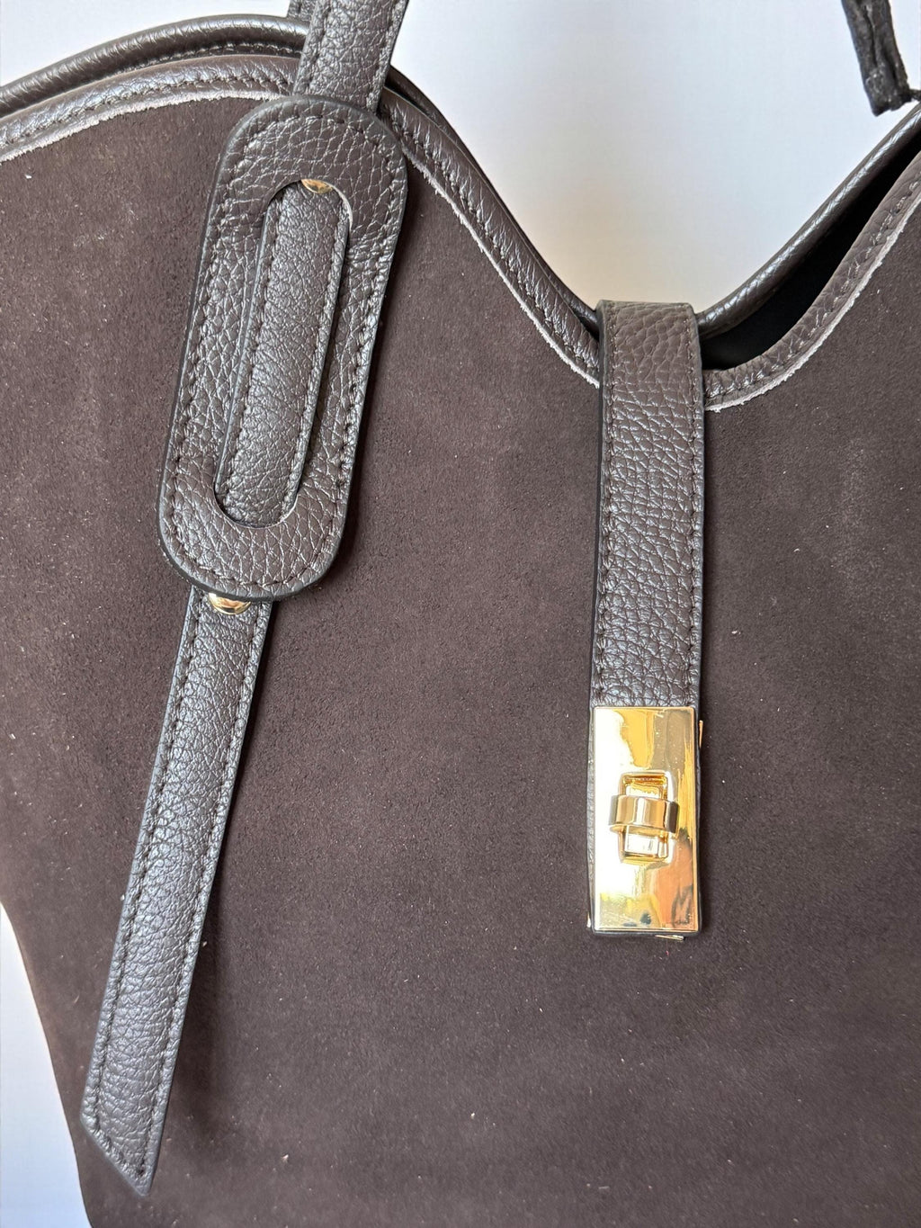 Brown Leather & Suede Trapezoid Shopper | Handcrafted Italian Work Tote