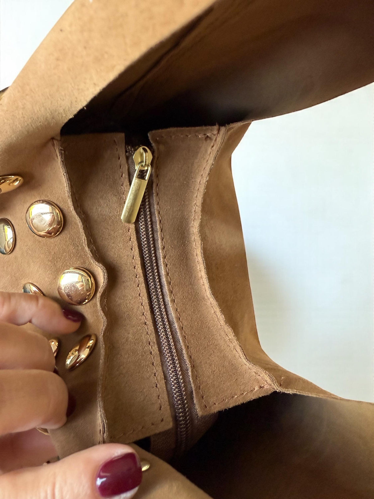Extra Soft Suede Gold-Studded Shoulder Bag