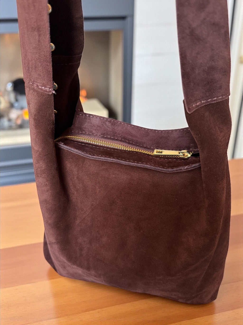Large Studded Suede Shoulder Bag | Gold-Studded Boho Hobo Bag