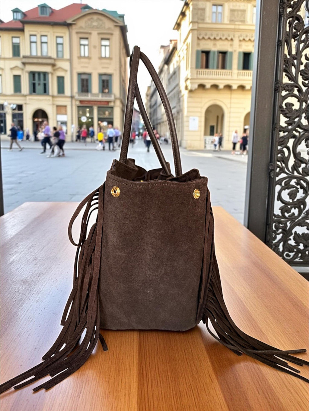 Dark Brown Suede Fringe Handbag | Italian Leather Boho Tote