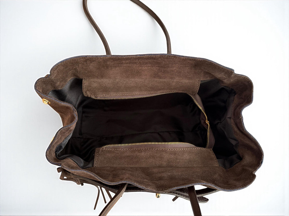 Dark Brown Suede Fringe Handbag | Italian Leather Boho Tote