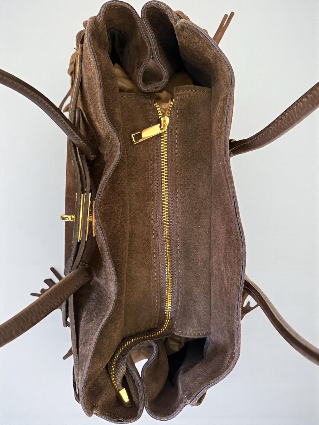 Dark Brown Suede Fringe Handbag | Italian Leather Boho Tote