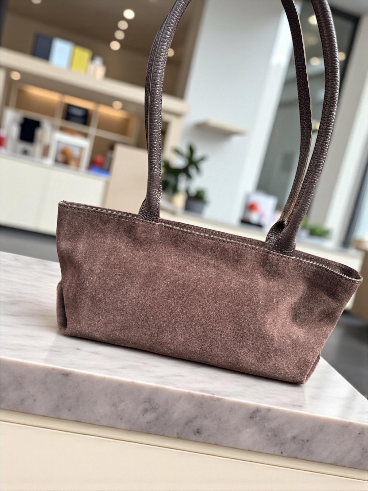 Dark Brown Genuine Suede Baguette