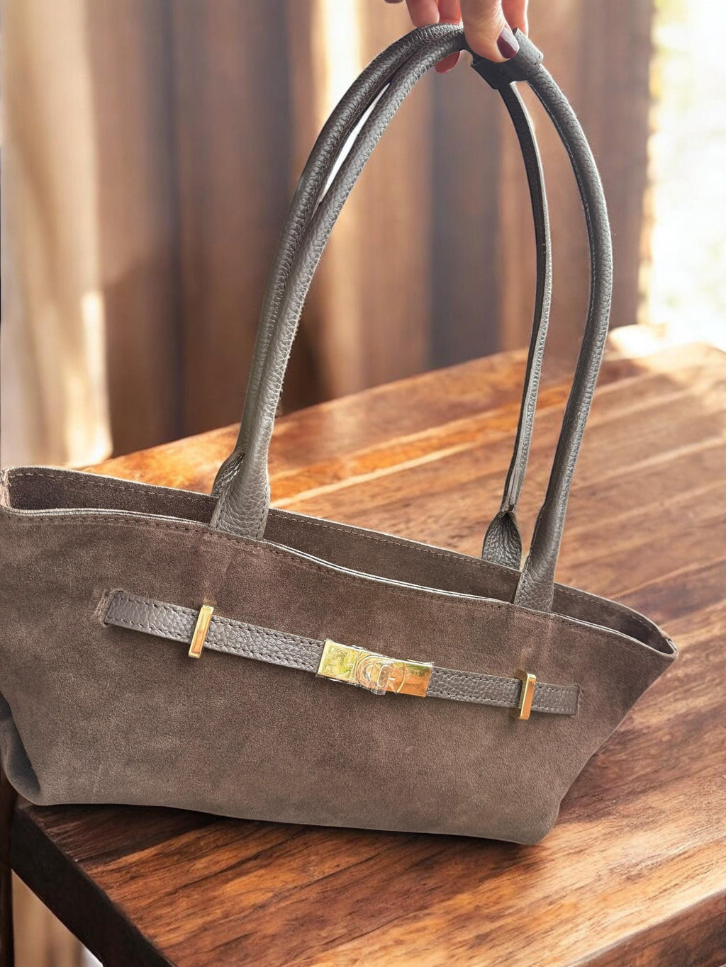 Dark Brown Genuine Suede Baguette