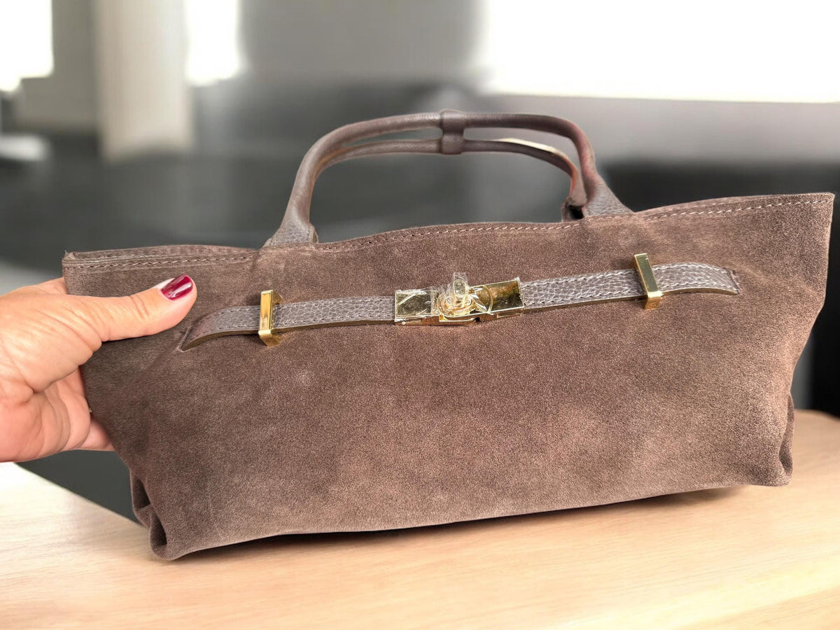 Dark Brown Genuine Suede Baguette