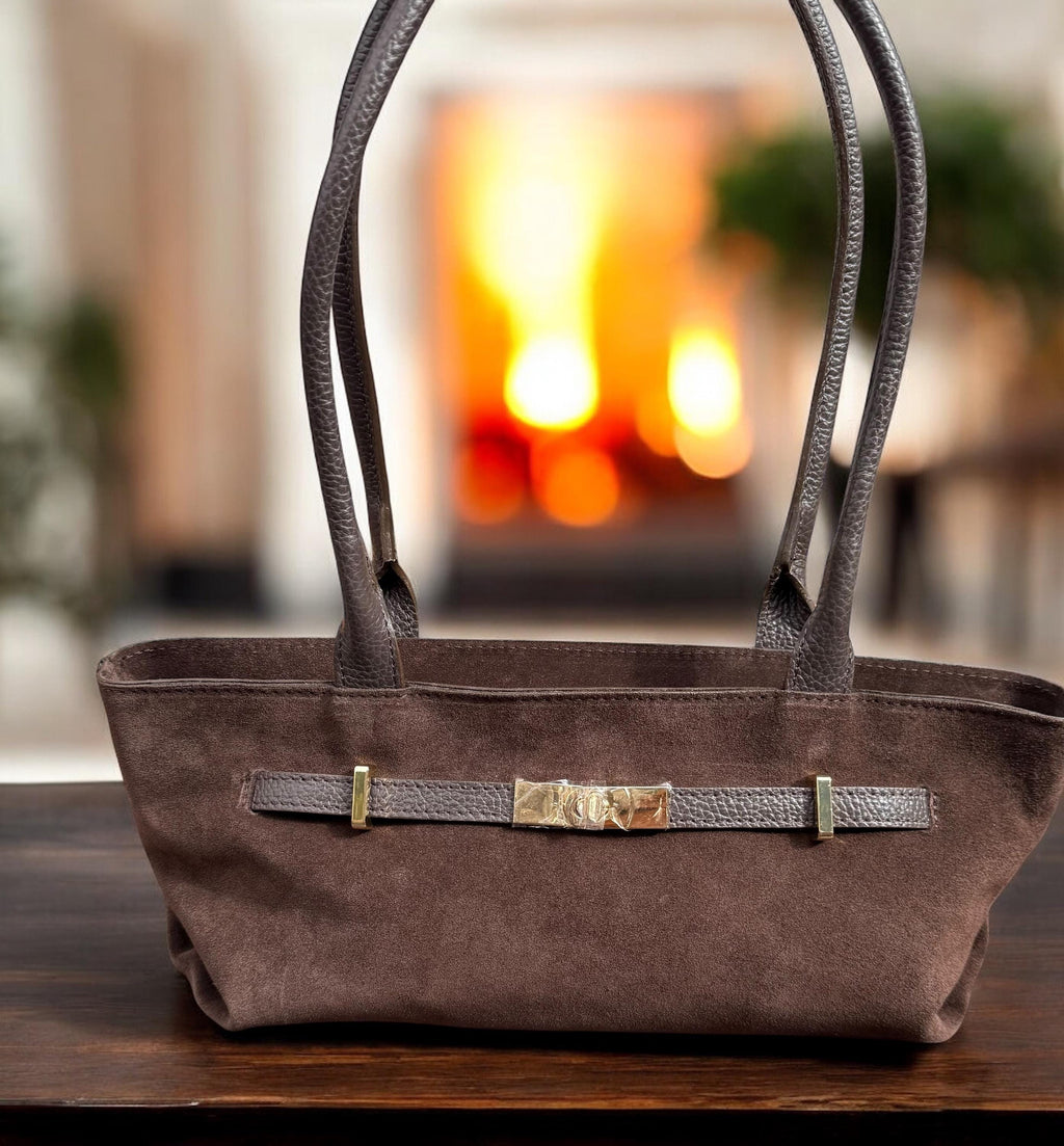 Dark Brown Genuine Suede Baguette