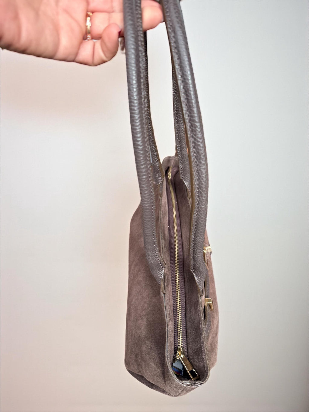 Dark Brown Genuine Suede Baguette