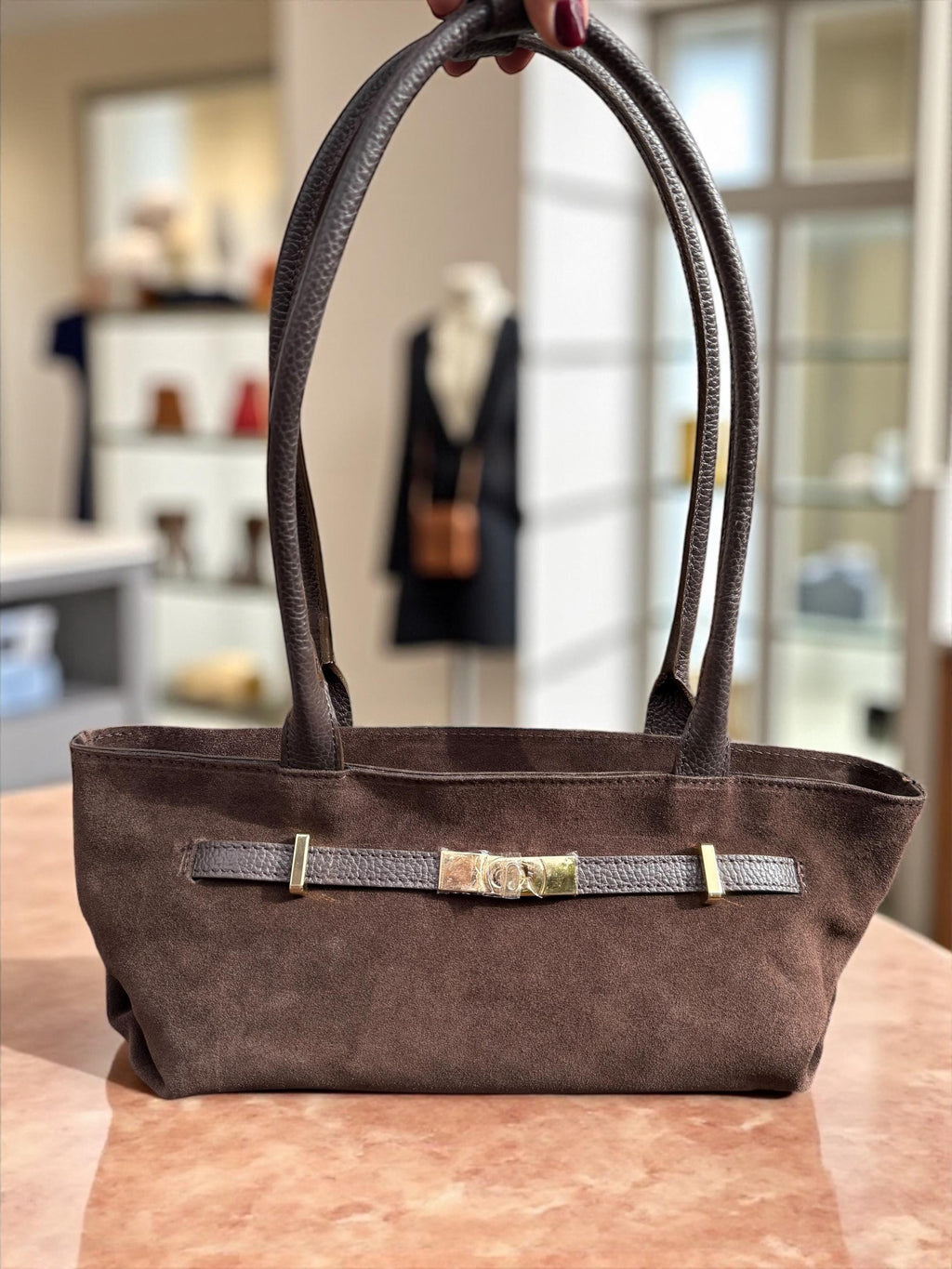 Dark Brown Genuine Suede Baguette
