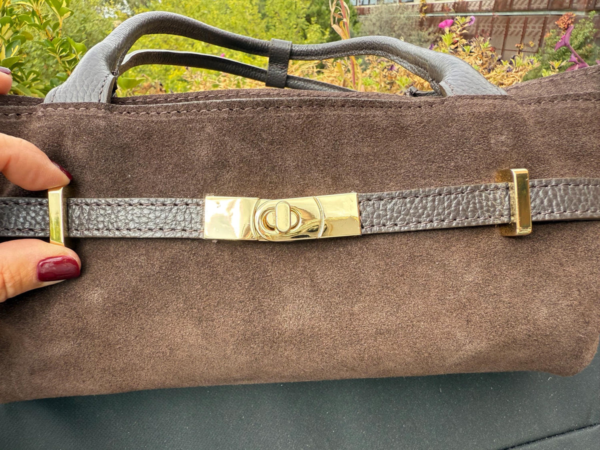 Dark Brown Genuine Suede Baguette