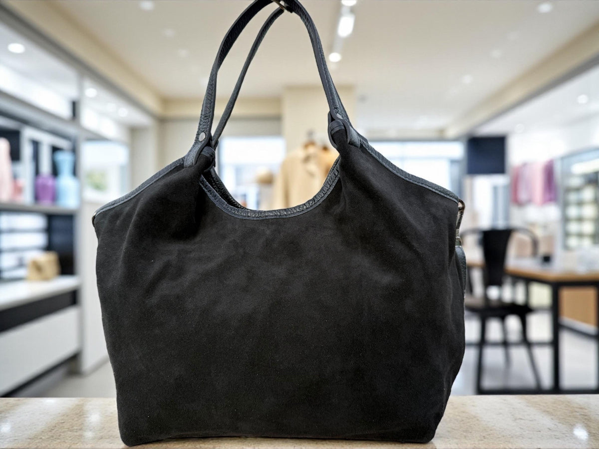 Medium-Sized Black Suede Shopper Bag