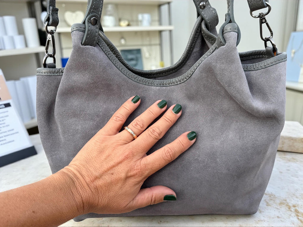Medium-Sized Black Suede Shopper Bag