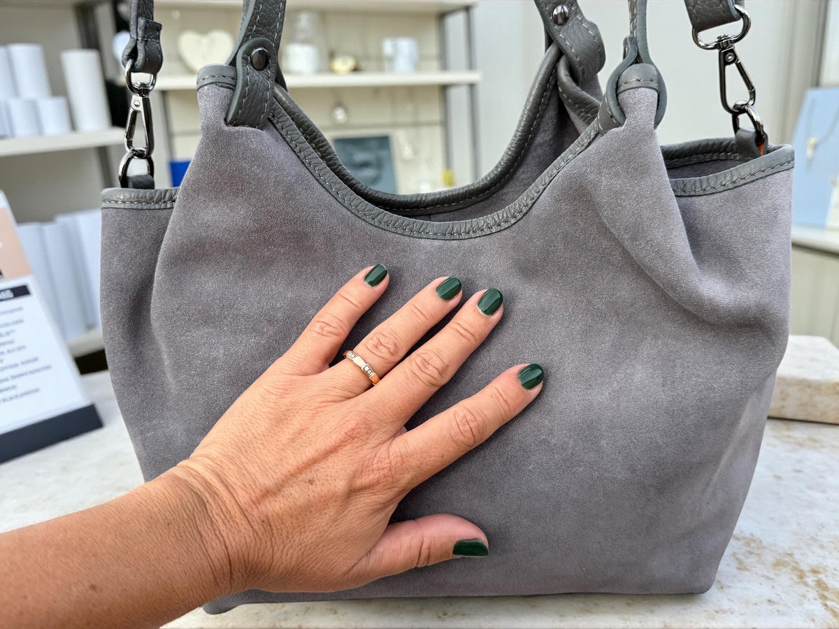 Medium-Sized Black Suede Shopper Bag