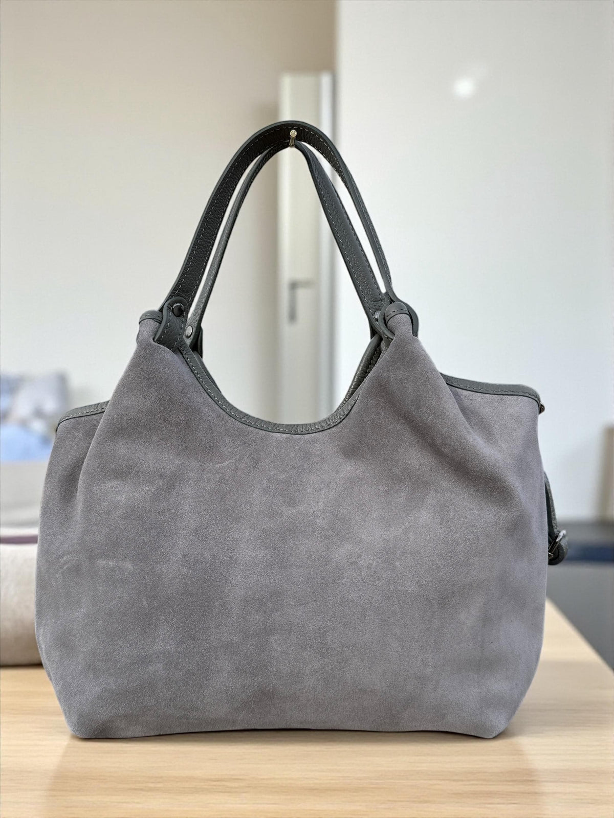 Medium-Sized Black Suede Shopper Bag