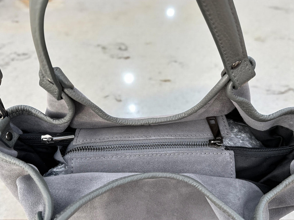 Medium-Sized Black Suede Shopper Bag