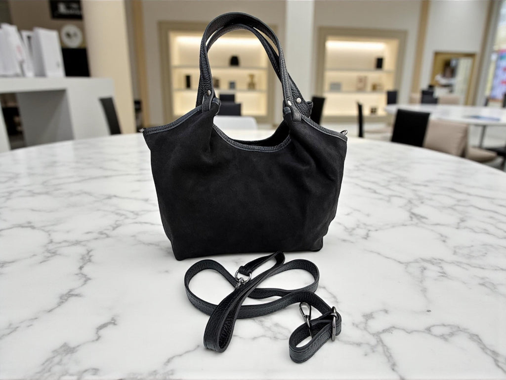 Medium-Sized Black Suede Shopper Bag