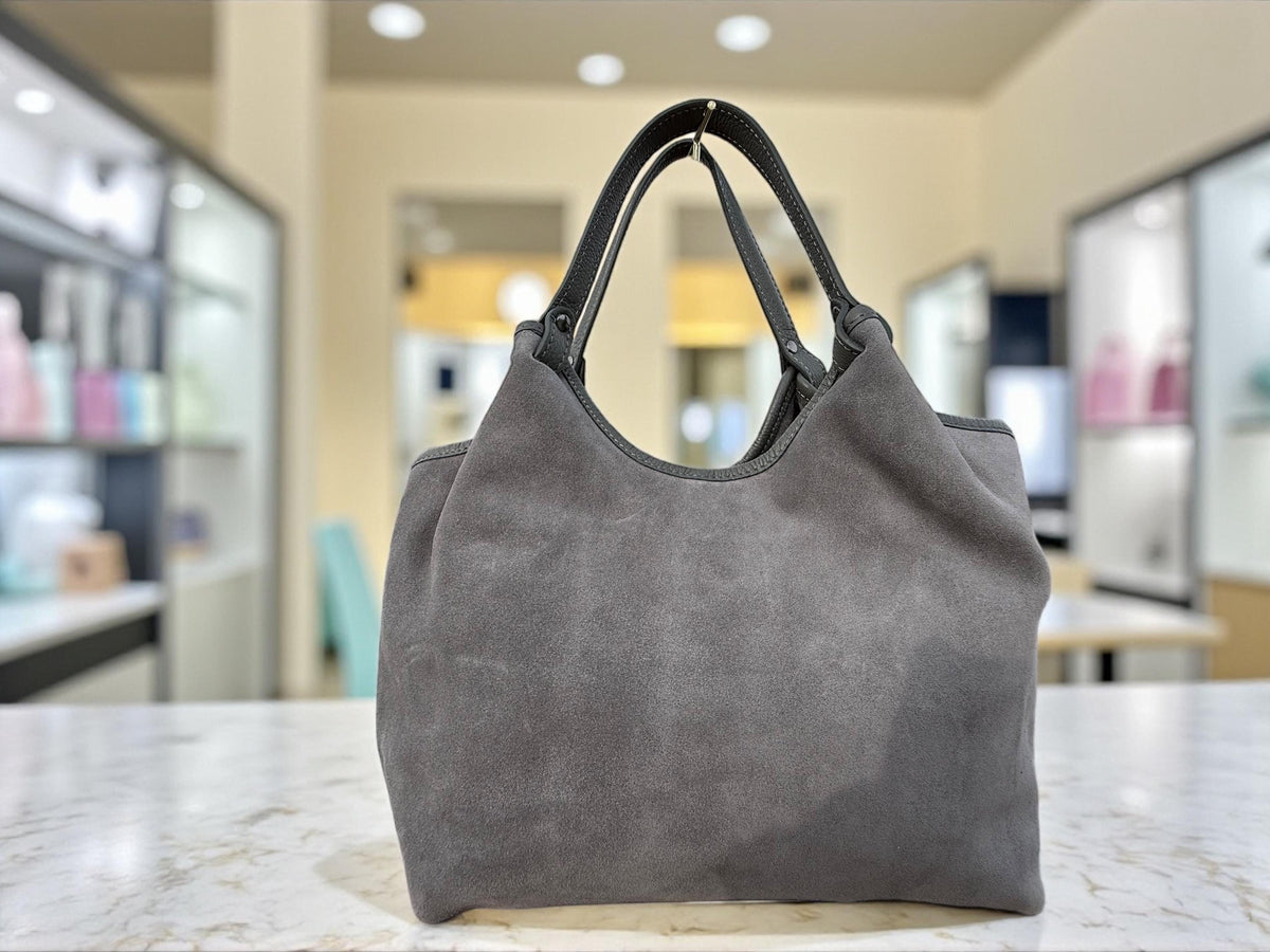 Medium-Sized Black Suede Shopper Bag