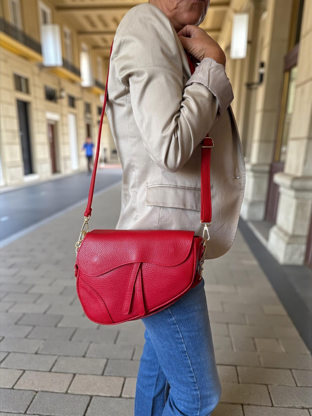 Asymmetrical Genuine Pebbled Leather Saddle Flap Bag – Quiet Luxury