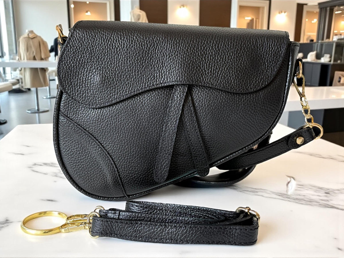 Asymmetrical Genuine Pebbled Leather Saddle Flap Bag – Quiet Luxury