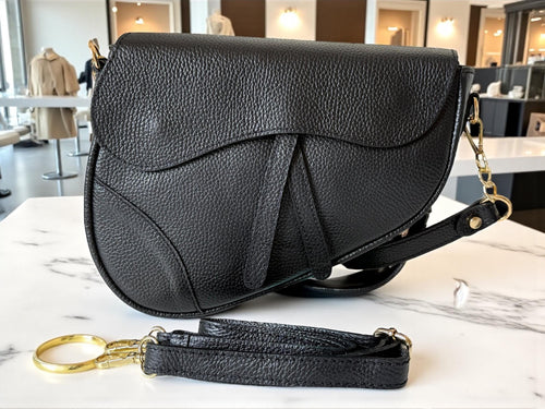 Asymmetrical Genuine Pebbled Leather Saddle Flap Bag – Quiet Luxury