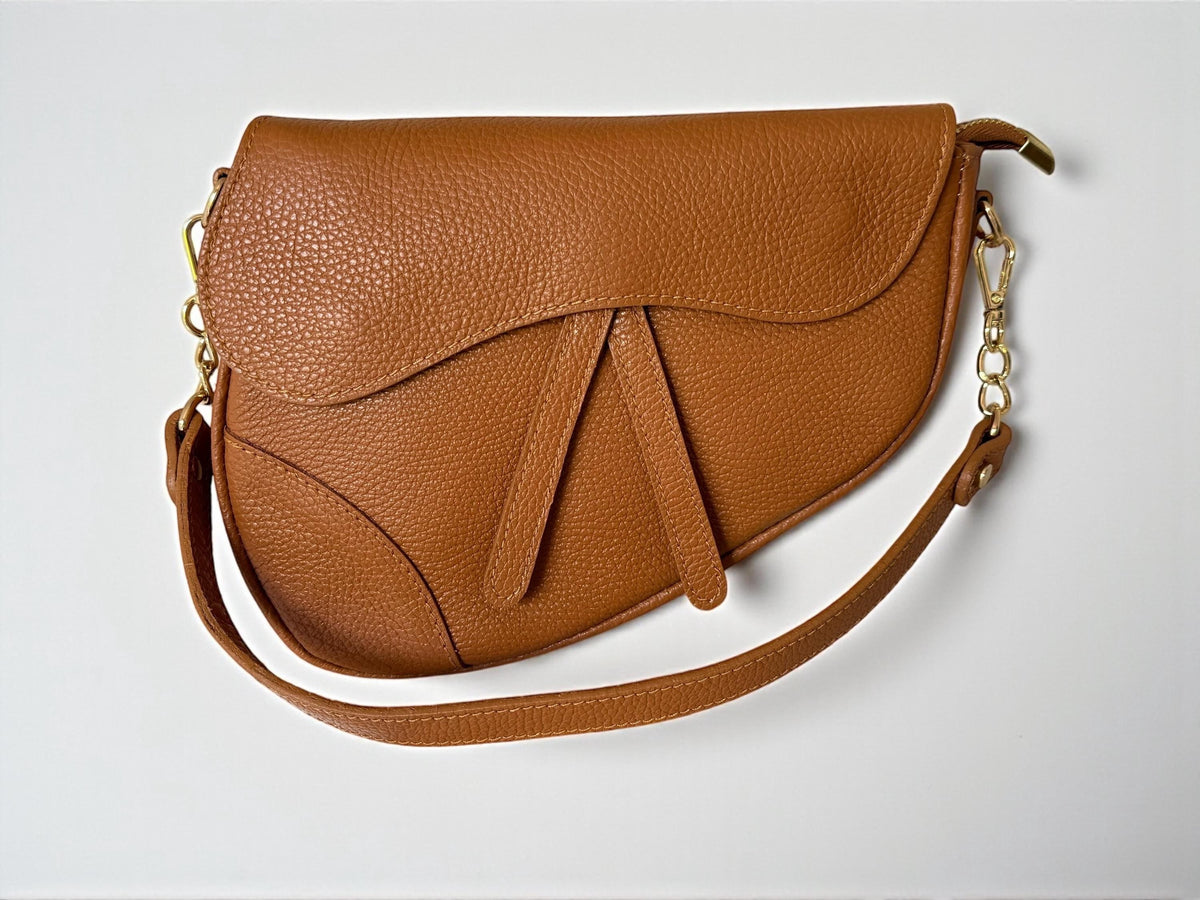 Asymmetrical Genuine Pebbled Leather Saddle Flap Bag – Quiet Luxury