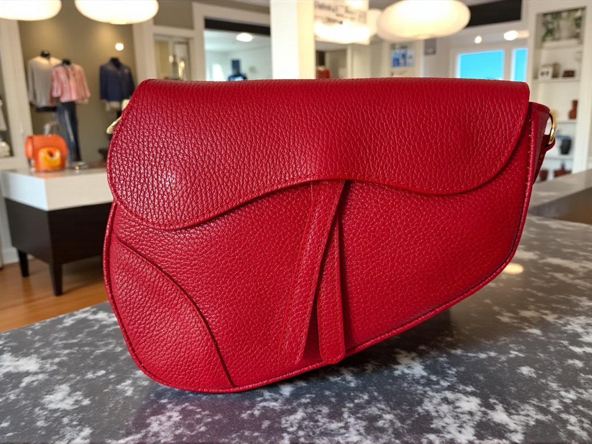 Asymmetrical Genuine Pebbled Leather Saddle Flap Bag – Quiet Luxury