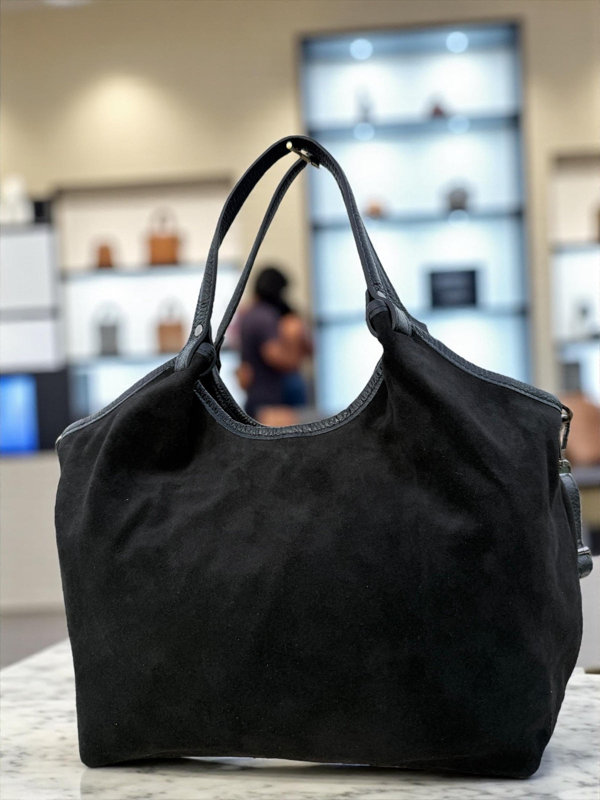 Grey Suede and Leather Shopper Bag