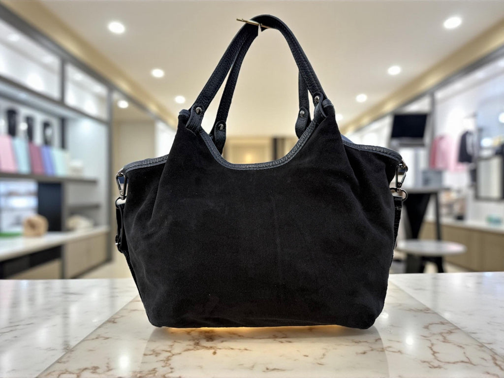 Grey Suede and Leather Shopper Bag