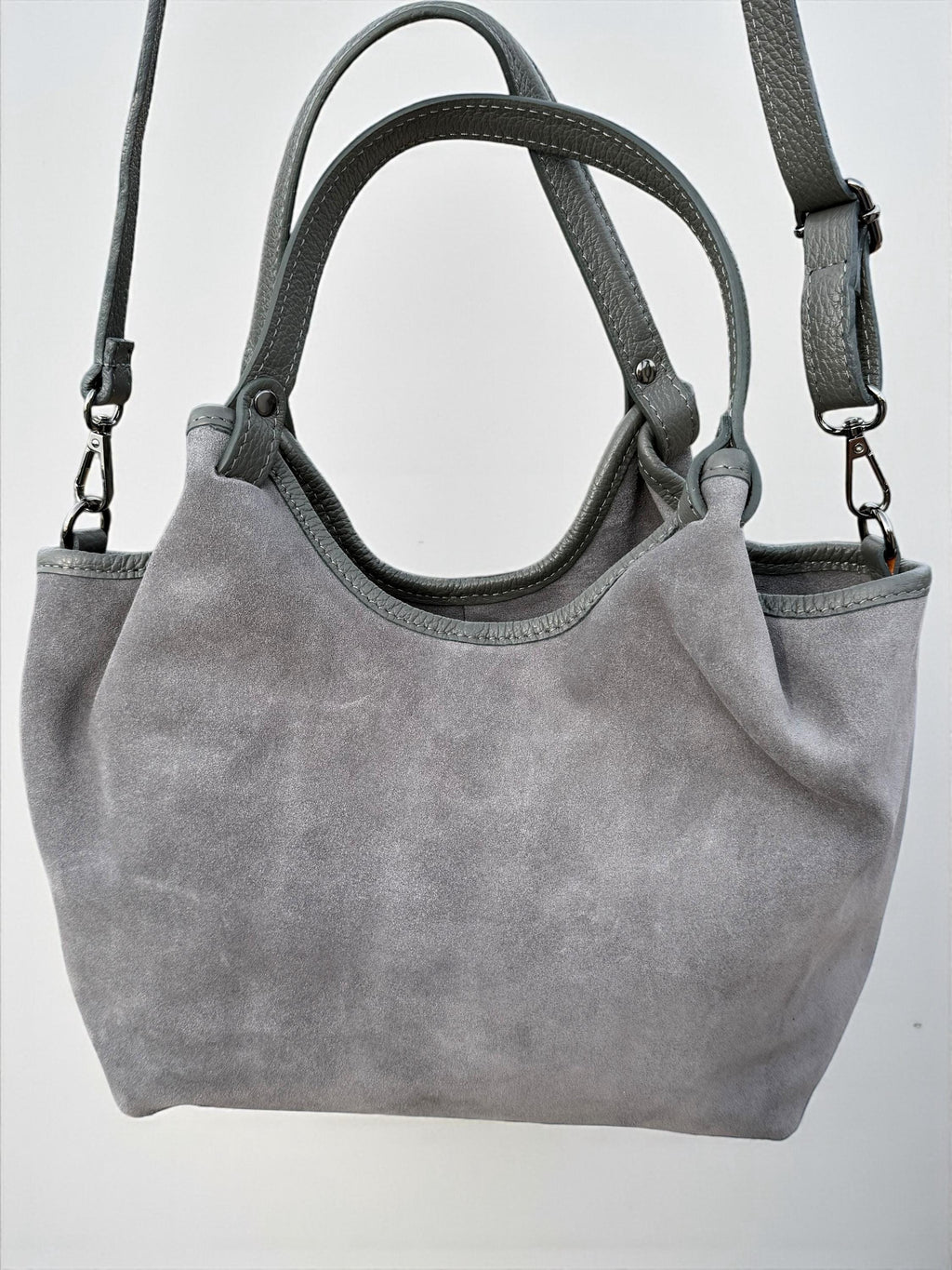 Grey Suede and Leather Shopper Bag
