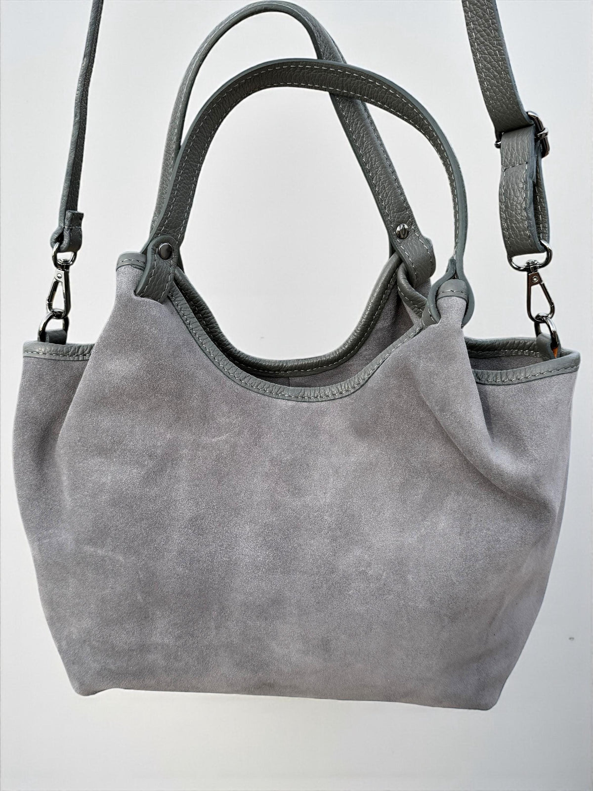 Grey Suede and Leather Shopper Bag