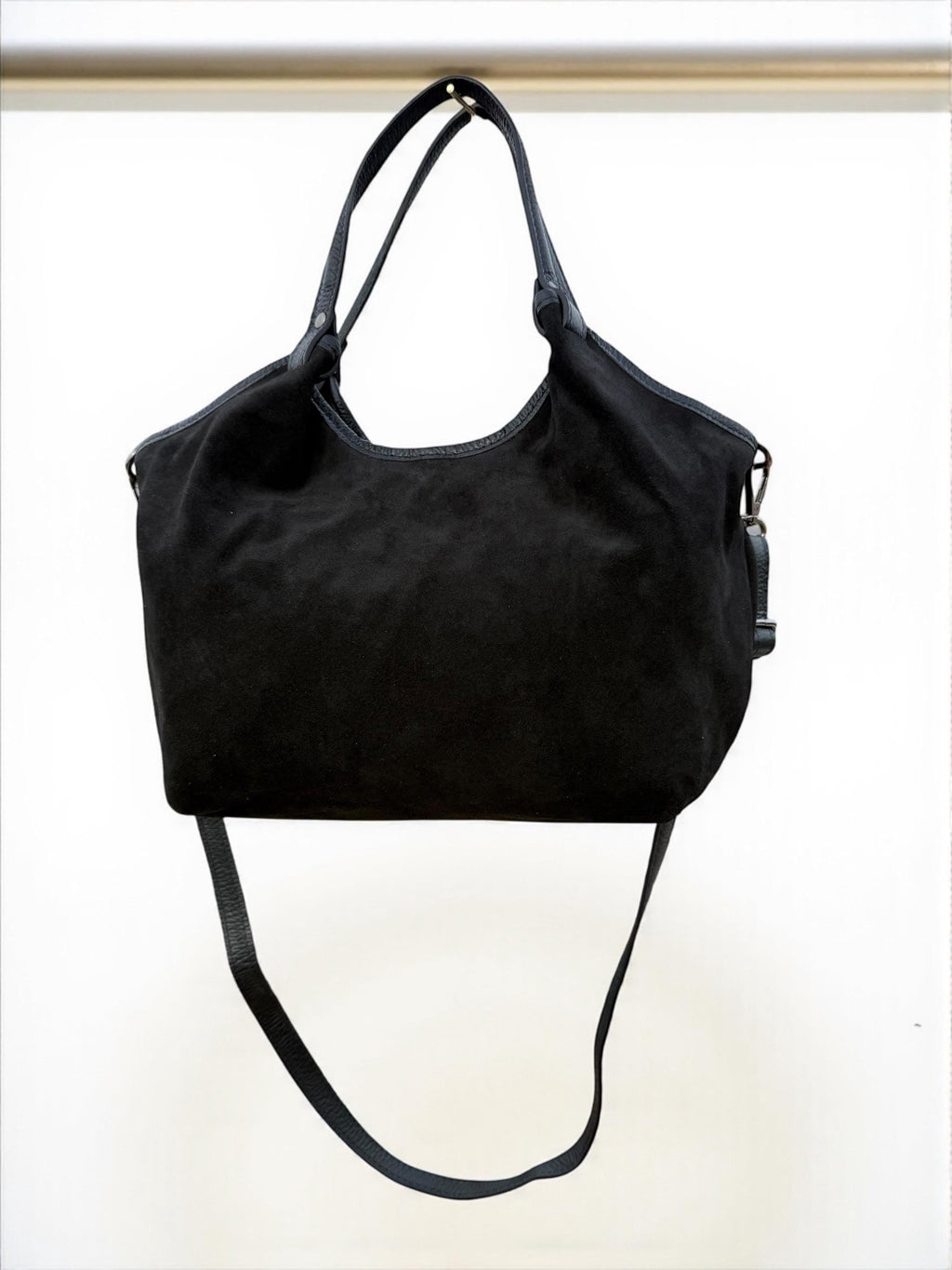 Grey Suede and Leather Shopper Bag