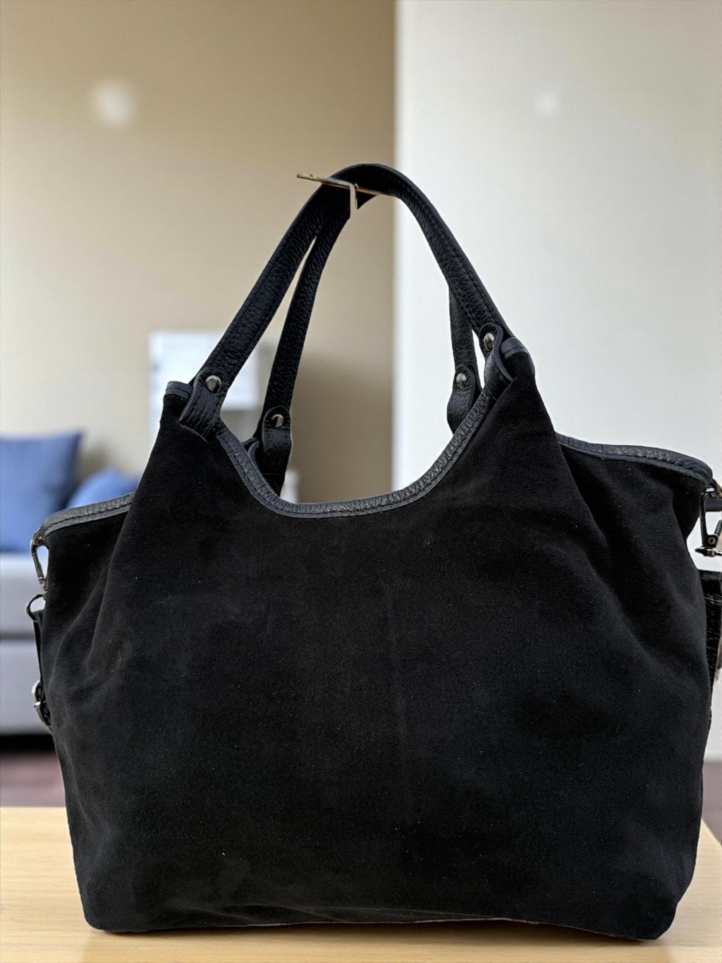 Grey Suede and Leather Shopper Bag