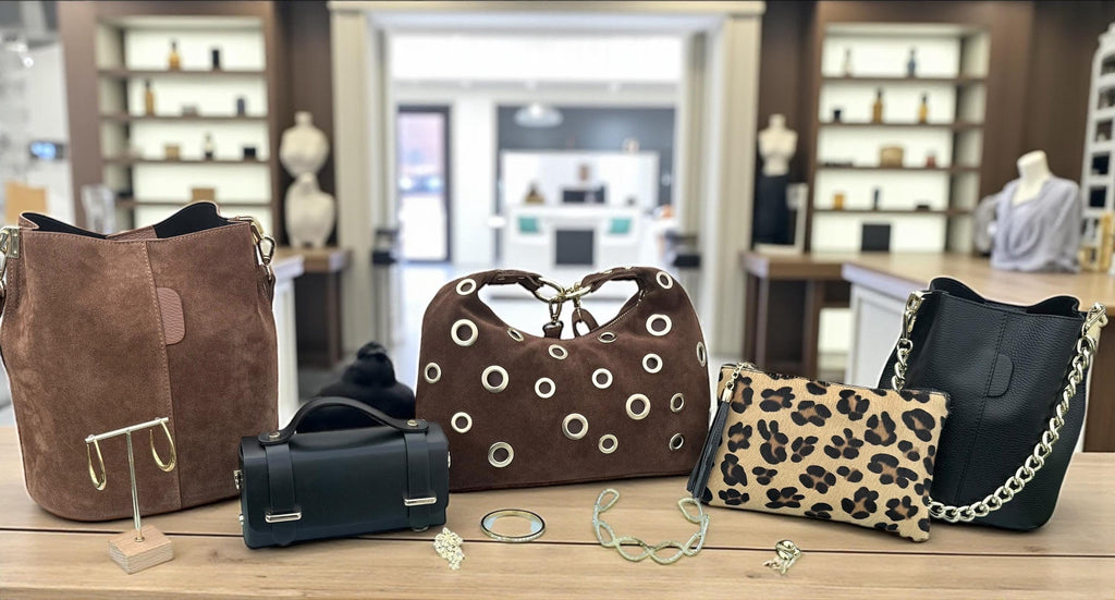 Brown Suede Shoulder Bag with Gold Eyelets