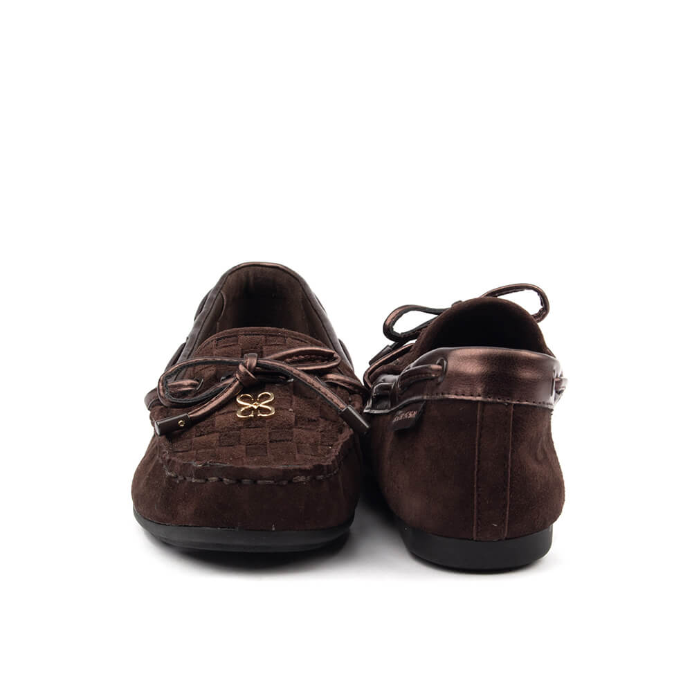Howard Shawn Women's Woven Suede Moccasin Loafers – Intrecciato Boat Shoe Flat with Bow