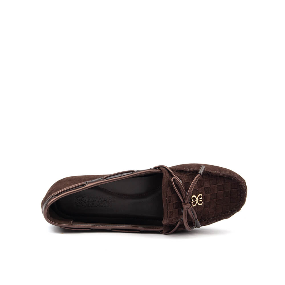 Howard Shawn Women's Woven Suede Moccasin Loafers – Intrecciato Boat Shoe Flat with Bow