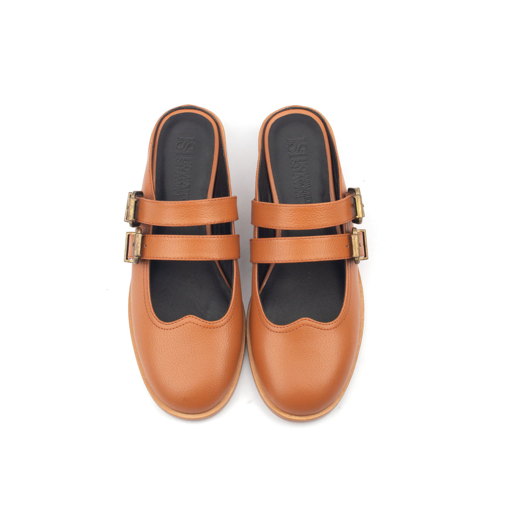 SPRING ST. – Light Brown Double-Strap Mules