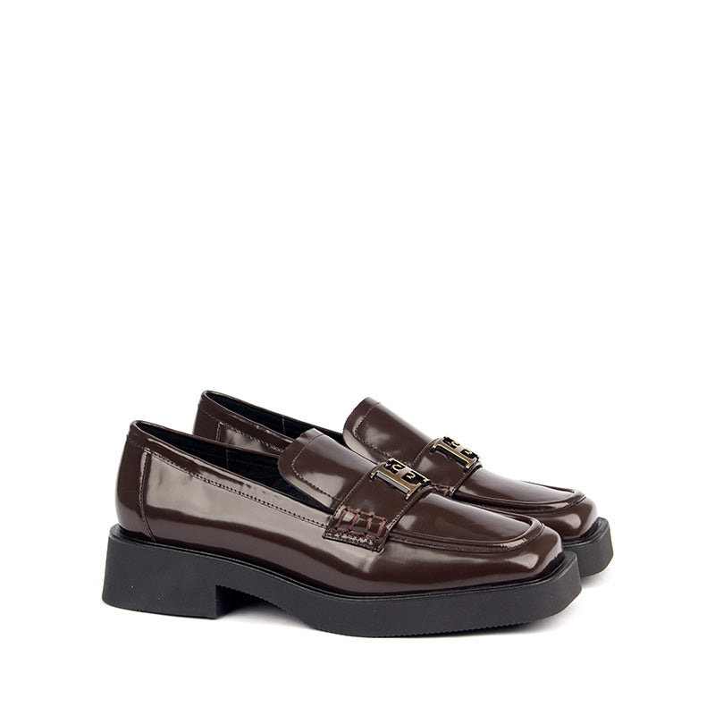 Brown Patterned Leather Loafers