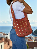 Suede Shoulder Bag with Oversized Studs | Terracotta Italian Handbag