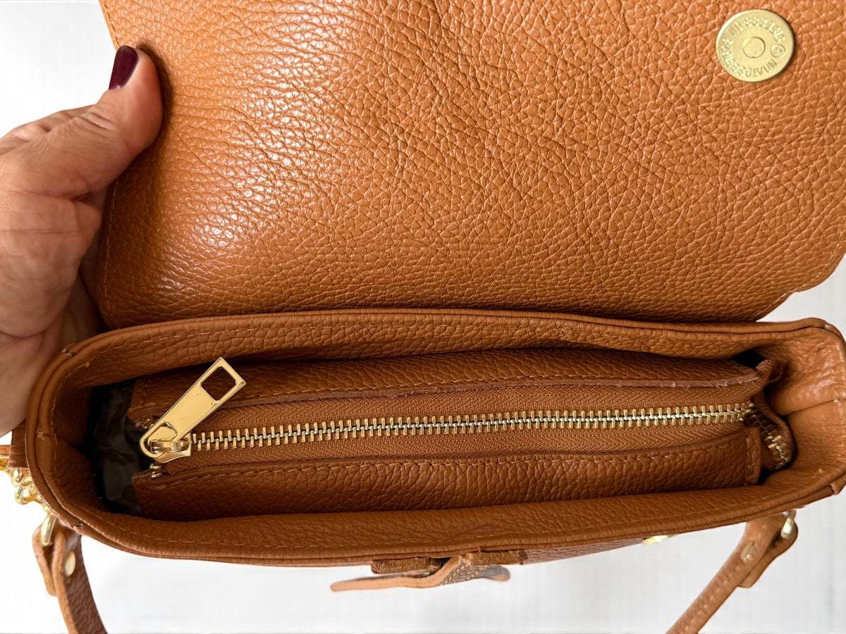 Asymmetrical Genuine Pebbled Leather Saddle Flap Bag – Quiet Luxury