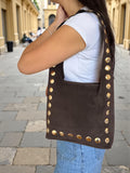 Ultra-Soft & Flexible Suede Studded Shoulder Tote Bag