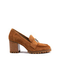 Elegant Brown Suede Loafers with 7.5cm Chunky Heel