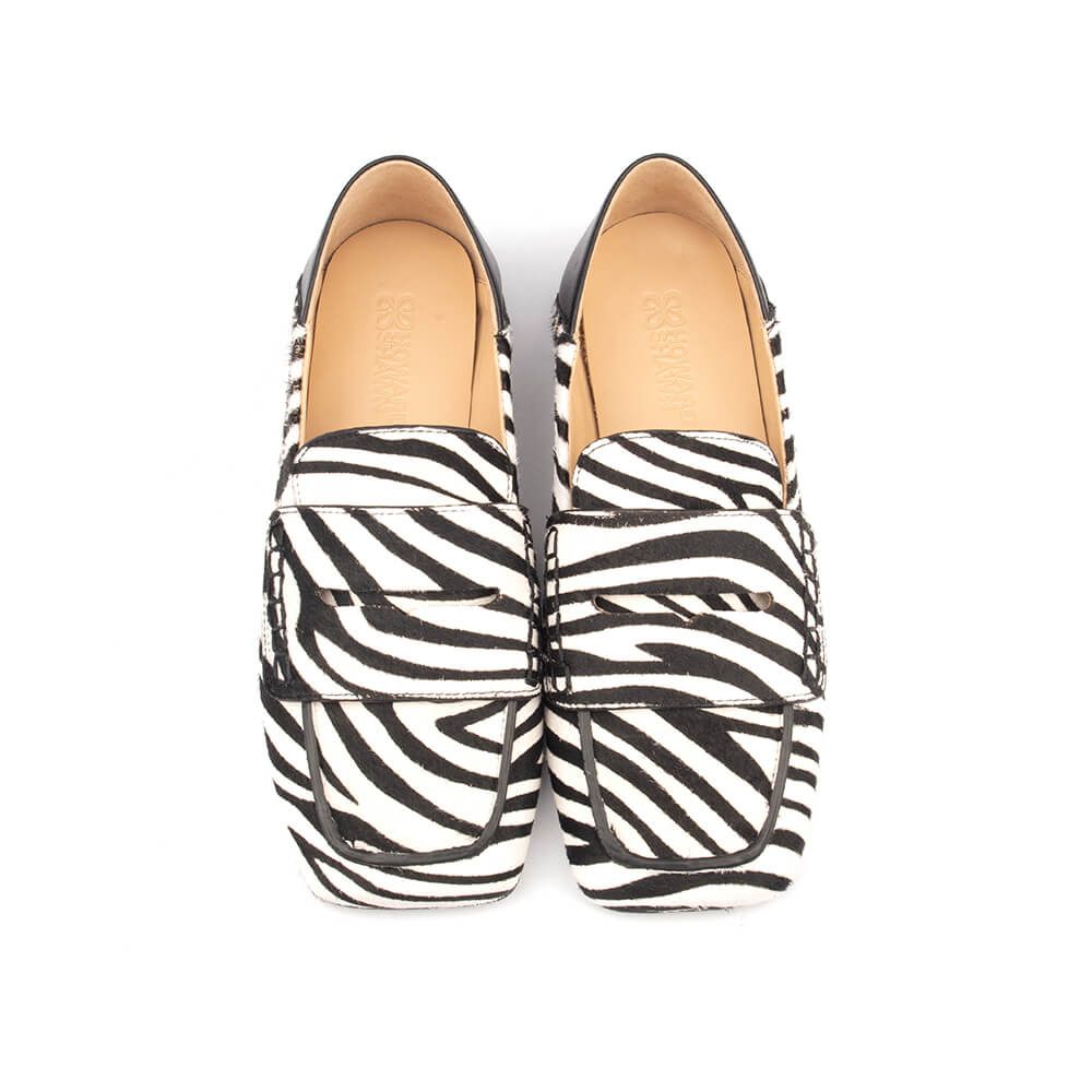 Women's Zebra Print Loafers — Animal Print Flat Shoes, Pony Hair Slip-On Loafers for Women, Trendy Designer-Style Flats