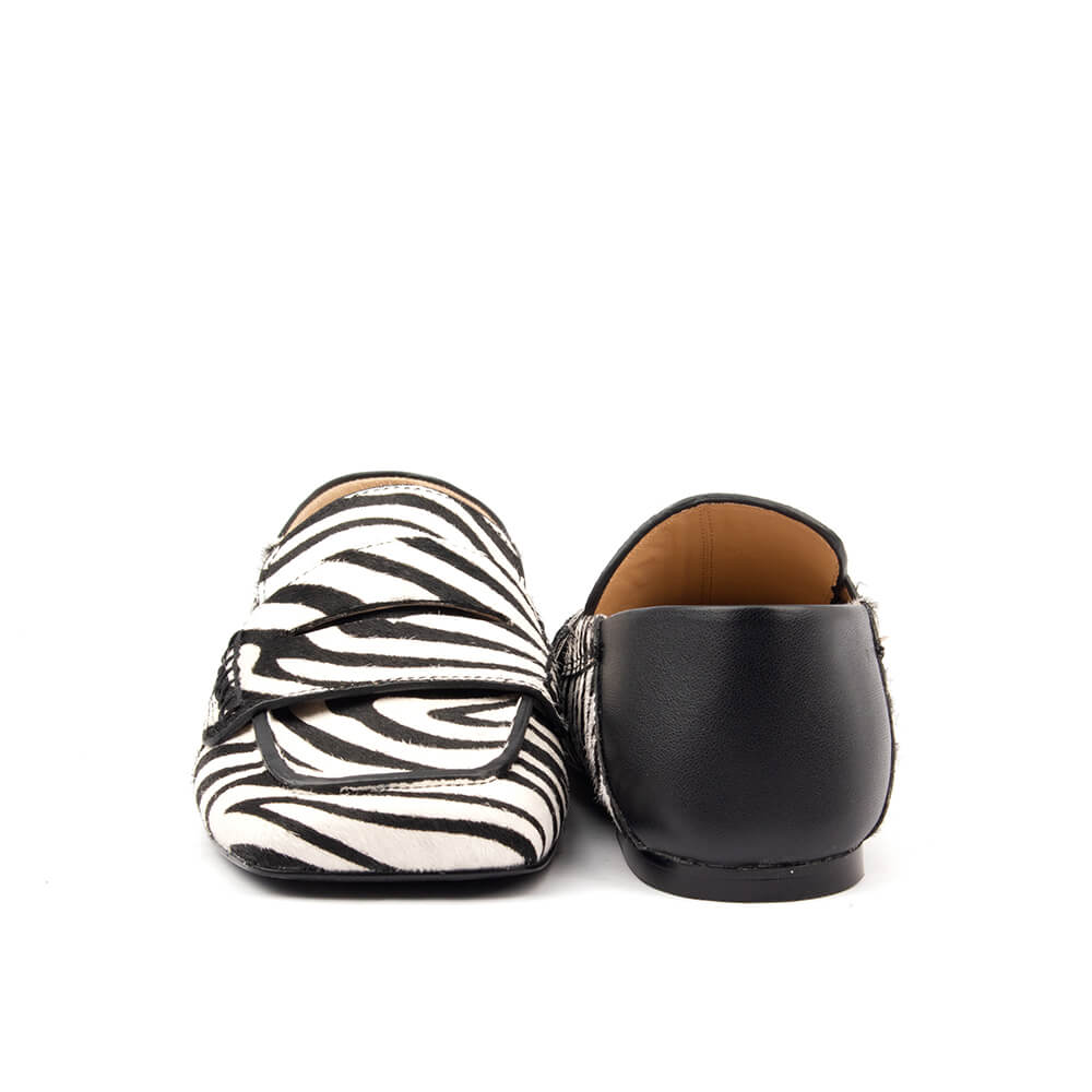 Women's Zebra Print Loafers — Animal Print Flat Shoes, Pony Hair Slip-On Loafers for Women, Trendy Designer-Style Flats